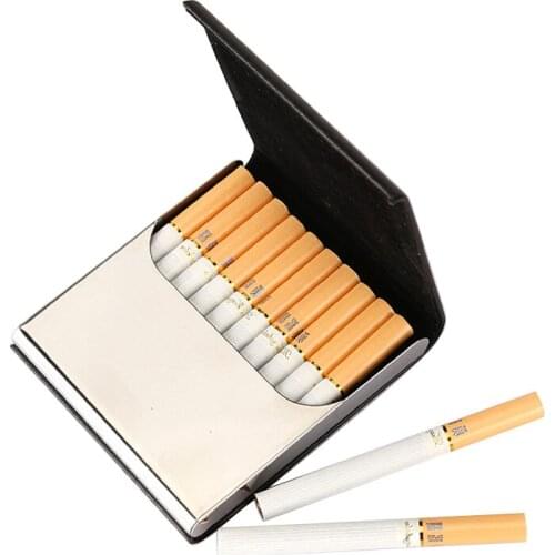 Magnetic Clamshell Leather Cigarette Case 10 Sticks Stainless Steel Ultra-thin Portable Men And Women Business Cigarettes Box