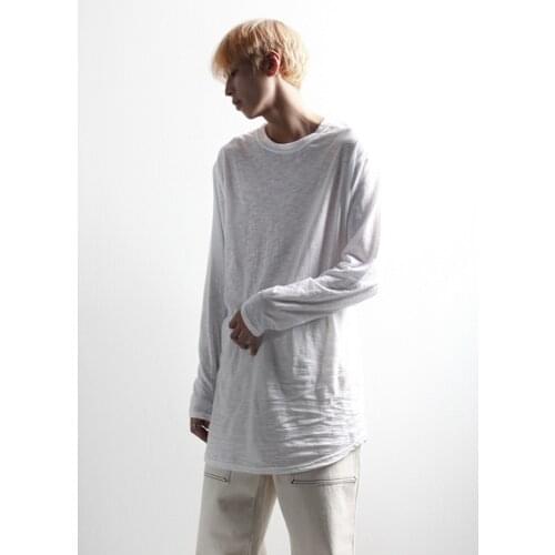 Fashion brand large size European and American high street hip hop long sleeve t-shirt mens hem long bottomed shirt thin