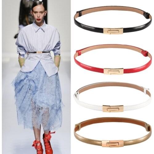 Fashion Women Patent Leather Belts Bright Straps Female Adjust Waistband Gold Buckle Fancy Thin Waist For Dress Wedding Party