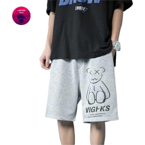 Mens Korean Fashion Black Casual Oversized Loose Streetwear Shorts Graphics Printed Shorts 2021 Summer Hip Hop Street Clothing