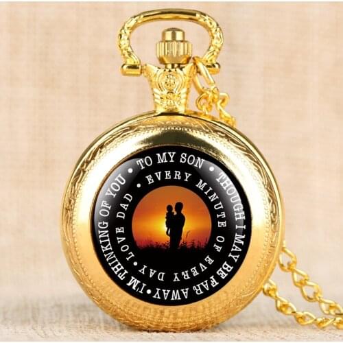 "To MY SON' Engraving Word Quartz Pocket Watch Men Roman Number Watches Unique FOB Clock Chain Boy Son Birthday Christmas Gifts