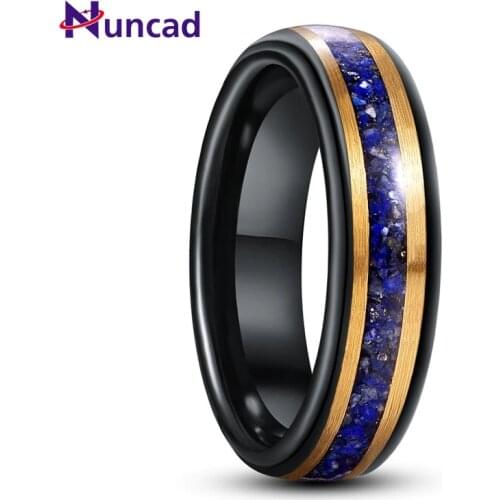 NUNCAD 6mm Black Gold Color Inlaid Lapis Lazuli Inoxidizable Wedding Rings For Men Tungsten Carbide Ring Good Quality