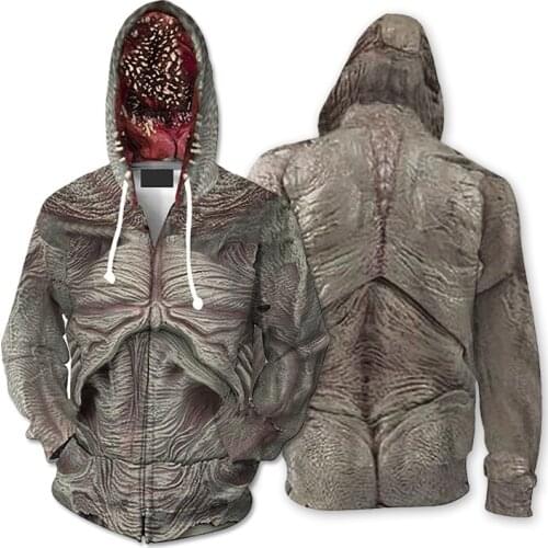 Mens Hooded Stranger Things cosplay costume Demogorgon Cosplay Hoodie 3D Printed Zipper Jacket Sweatshirts Unisex Outwear Coat