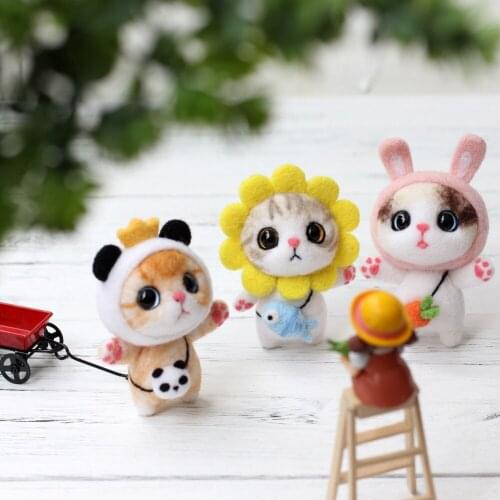 Non-Finished DIY Cat Wool Felt Kit Needle Felting Kit Animal Pet Doll for Needle Material Bag Pack for Women and Beginner Gifts