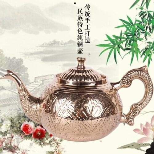 Pakistan bronze antique carving pure solid brass teapot copper milk tea coffee pot tableware origin India 0.8L