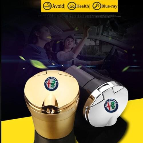 Car Ashtray With Blue LED Light Metal Liner Car LOGO styling Accessorie for Alfa Romeo giulia stelvio giulietta 159 147 156 166