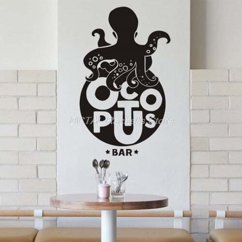 Seafood Restaurant Decor Marine Octopus Vinyl Wall Decal Kitchen Dining Room Sticker Bar Drink Art Sticker