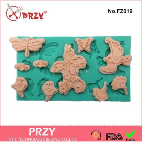 Style Flowers and Dragonfly Theme Fondant Cake Mold Silicon Soap Mold Cake Decoration Mold Sugar Art Mold No.fz019 Sell Hot New