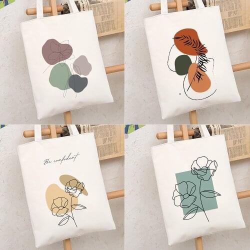 Nordic Style Art Printing Handbag Fashion Canvas Shoulder Bags Large Apacity Outdoor Shopping Travel Storage Tote Bag Books Bag