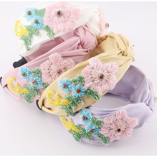 Fabric Rice beads flower headband New fashion temperament fabric inlaid with crystal flowers personality headband 729