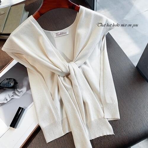 Wu Xin/East Gate original knot knitted shawl sleeve outer scarf cloak air conditioner female summer