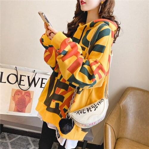 Hip Hop Oversized Plus Velvet Hoodies Women Autumn Korean Style Harajuku Long Sleeve Clothes Letter Printing Sweatshirt Vestiti