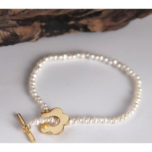 Silvology 925 Sterling Silver Natural Freshwater Pearl Flower Bracelets for Women O T Buckle Cuff Bracelets 925 Festival Jewelry