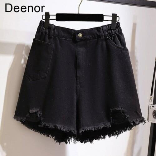 Deenor Plus Size Denim Shorts for Women 2021 Summer Large Casual Wide Leg Shorts Black High Waist Straight Wide Leg Pants