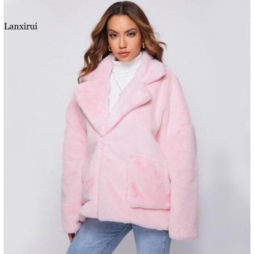 Winter Ladies Faux Fur Coat New Thick Warm Pink Advanced Fake Fur Women Long Sleeve Elegant Luxury Plus Size Overcoat