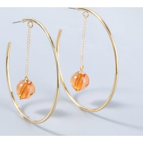1 Pair Bohemia Women Gold Round Earrings With Resin Ball Drop Earrings Fashion Jewelry Wedding Christmas Gift