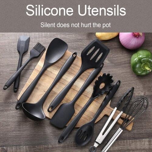 Kitchenware Silicone Kitchen Utensils Set Non-stick Cooking Tools Spoon Spatula Ladle Egg Beaters Tools Gadget Accessories Black