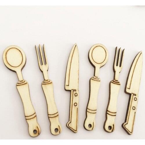 10pcs Unfinished Wood Fork Spoon Crafts for Scrapbooking Embellishments DIY Craft Wooden Ornaments