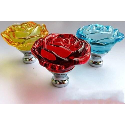 10PCS 50MM Multicolor Rose Diamond Door Knobs Crystal Glass Cupboard Drawer Pull Kitchen Cabinet Door Wardrobe Handles Hardware