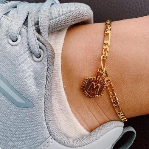 2020 Trend Initial Letter Ankle Bracelet Stainles Steel A-Z Alphabet Gold Anklets For Women Bobby Socks Foot Leg Chain Boho Gift