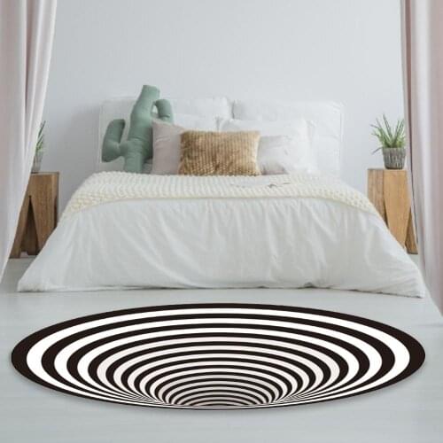 3d vortex illusion rug carpet Black and White Spiral Carpet Round Rug for Bedrooms Living Room #4W