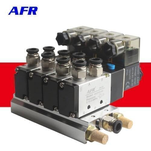 4V110-06 DC24V 12V 2 Positions 5 Way Quadruple Solenoid Valve Aluminum Base Fitting Mufflers Set 3 4 5 6 Stations AC220V AC110V