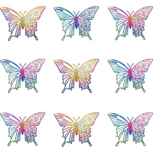 50Pcs Stainless Steel Etched Metal Embellishments Butterfly Pendant Charm Multi-color For DIY Necklace Earring Jewelry Making