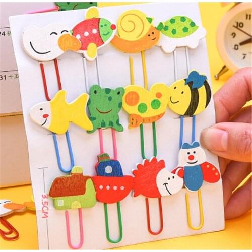 6Pcs/Set Mini Animal Rainbow Bear Wood Metal Clips Paper Bookmark Photo Message Memo Clips Stationery Supply Gifts