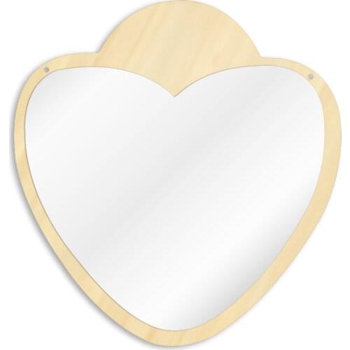 Heart Shaped Acrylic Wall Mirror with Wooden Back Girl Room Decoration Make-up Wall Mirror Valentines Day Gift For Her