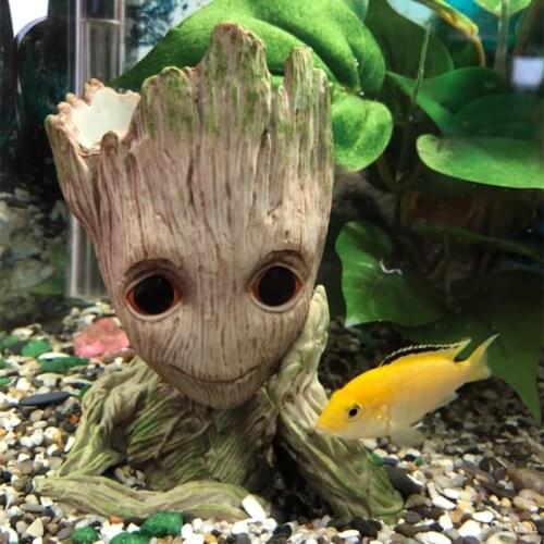 Fish Tank Ornament PVC Cute Cartoon Tree Man Aquarium Cave Stone Decoration Plant Flower Pot Bonsai Garden Home Decor Resin Rock