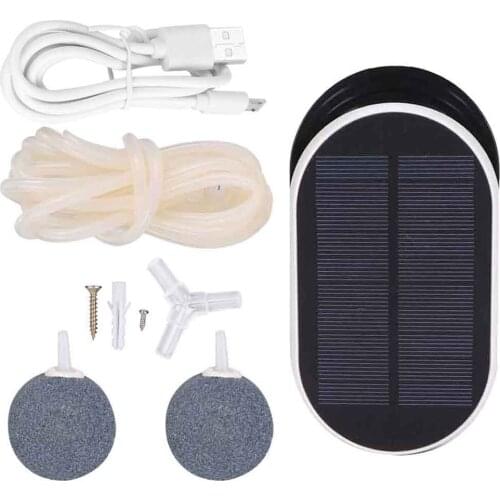 Aquarium Solar Powered Pond Air Pump Fish Tank Oxygenator Kit With Air Stones Aquarium LED Light Lamp With Remote Controller