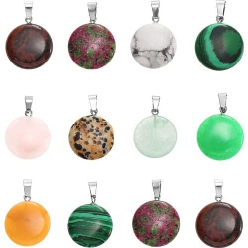 Julie Wang 10PCS Natural Stone Charms Random Mixed Round Shape Small Pendant Women Necklace Bracelet Jewelry Making Accessory