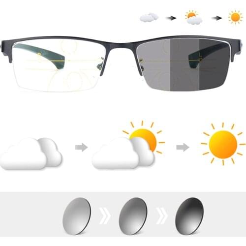Photochromic Progressive Multifocal Reading Glasses Men Anti Blue Light Presbyopic Glasses UV Protection black
