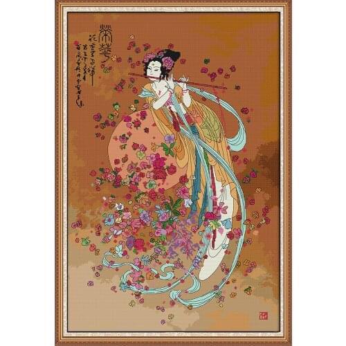 The Goddess Chang'e Flying To The Moon 2 Chinese Cross Stitch Kits Ecological Cotton Printed 14 DIY Christmas Wedding Decoration