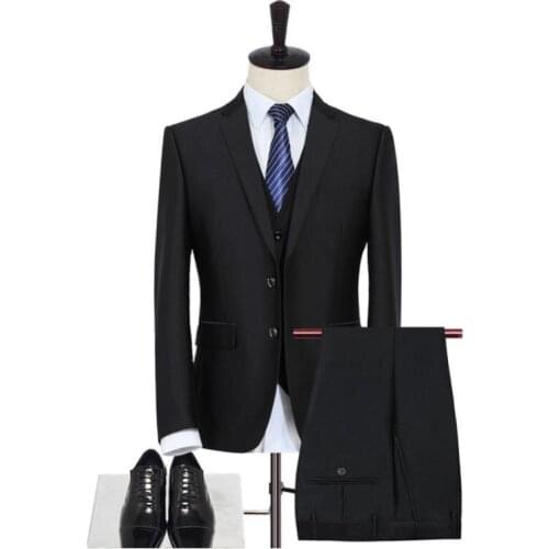 Classic Black Single Breasted Men Suits For Wedding Business Suits Slim Fit Terno Masculino 3 Piece Tuxedo(Jacket+Vest+Pants)