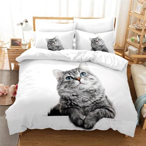 Cute Cat Printed Bedding Set 3d Duvet Cover Set with Pillowcase Bedclothes Twin Full Queen King Size for Bedroom Decor 2/3pcs