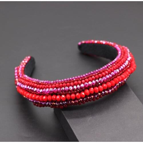 Red small grain crystal sewing headband New Baroque fashion temperament dance headband hand-stitched crystal red headband 700