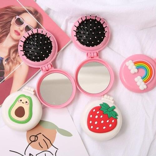 Mini Pocket Mirror Cute Massage Folding Mirror with Comb Portable Pocket Small Travel Girl Hair Brush with Mirror Styling Tools