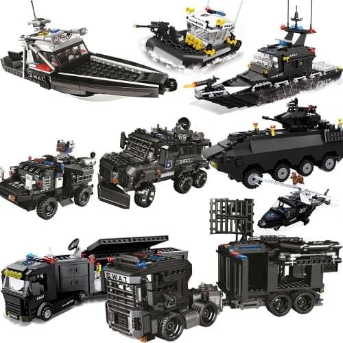 City SWAT Team Militarys Vehicle Truck Special Car Police Helicopters Prison Set Model Buidling Kits Mobile Comman Station Ship