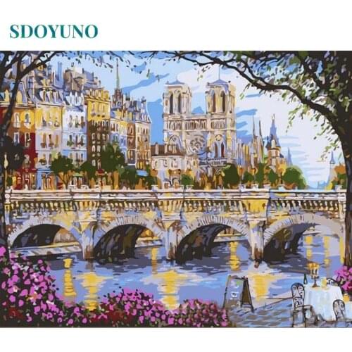 SDOYUNO 60x75cm Painting By Numbers Bridge DIY Paint By Numbers On Canvas Kits For Adult Frameless Landscape Hand Painting Decor