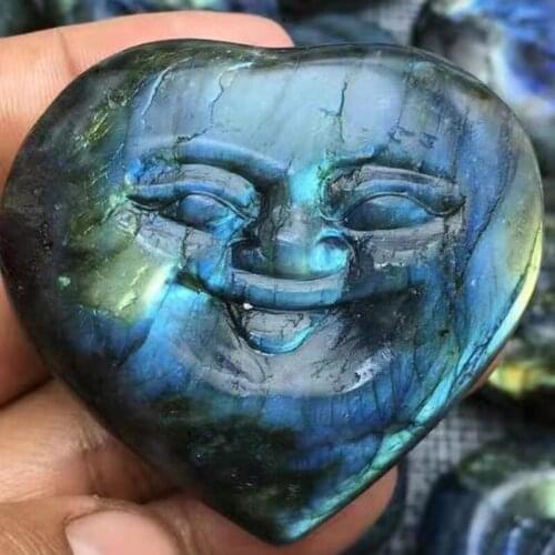 Natural crystal Romantic smile Heart Shape Labradorite hand carved healing stone crystal stone decorative craft