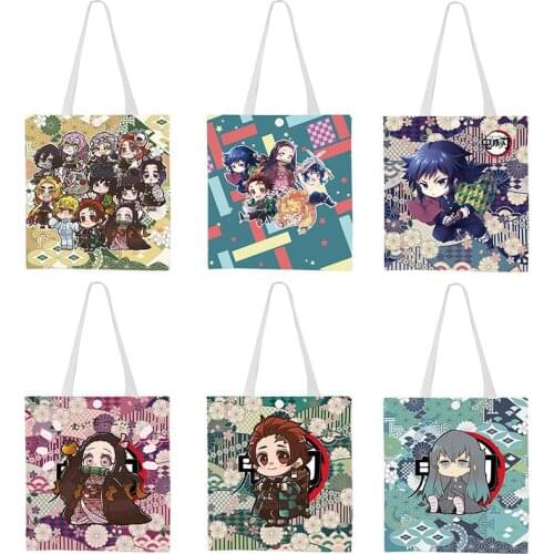 NEW Demon Slayer Kamado Tanjirou Agatsuma Zenitsu Hashibira Inosuke canvas Double sided printing handbag Bag Lunch bag Gift