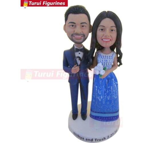 Custom Personalized Baseball Wedding Cake Topper Bobble Head Clay Figurine Based on Customers' Photos Birthday Cake Topper dolls