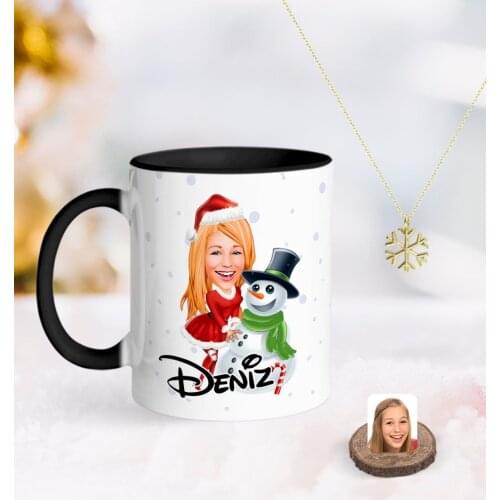 Personalized Women 'S New Year Caricature Of Black mug And Snow Them Kolye-2