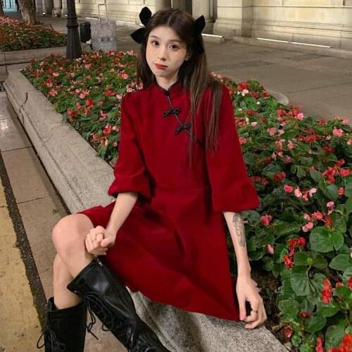 2021 Vestidos Spring New Womens Dresses Chinese Style Coil Button Large Size Thin Temperament Fashion Cheongsam A-line Dress