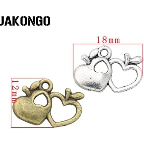 Antique Bronze Silver Plated Heart Apple Charms Pendants for Jewelry Making Earrings Bracelet DIY Handmade Craft 12x18mm 20pcs