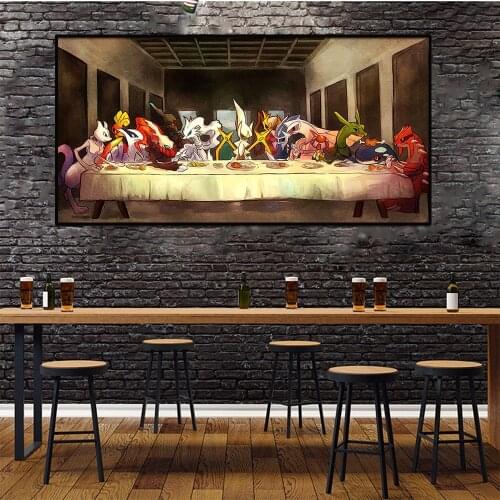 Pokemon Canvas Art Painting The Last Supper Modern Cartoon Anime Poster Mural Decoration Picture Childrens Gifts Decorative