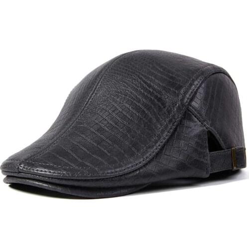 QPALCR Winter Beret Hat Quality Sheepskin Genuine Leather Newsboy Cap Middle Aged Vintage Flat Cap Autumn Brown Leather Hat