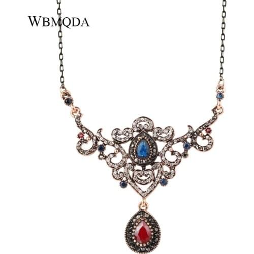 Luxury Big Hollow Crystal Pendant Statement Necklace Indian Jewelry Vintage Boho Antique Gold Chain Necklace Women Accessories