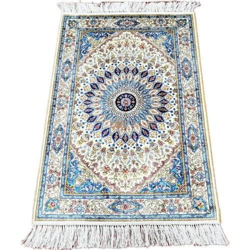 Seeykeep™ 2x3ft Silk Handknotted Stunning Classic Central Medallion Floral Motifs Rug Using Ivory Backolor -NY3016298